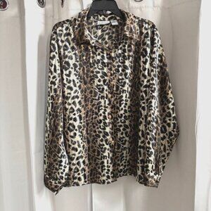 Vtg Apparenza Womens Top Size XL Leopard Button Up Semi Sheer Mob Wife Y2K 18227
